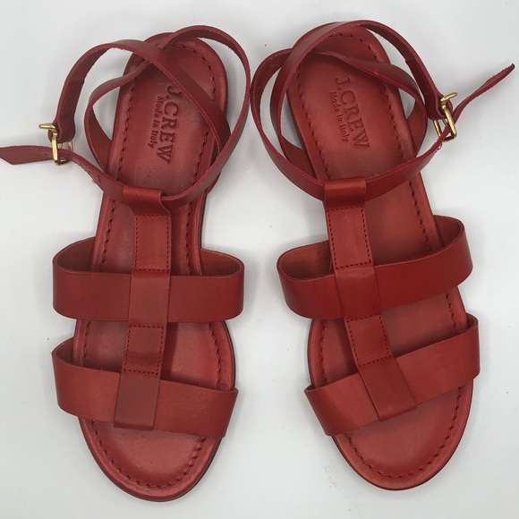 J CREW RED OLYMPIA LEATHER SANDALS - Picture 2 of 11